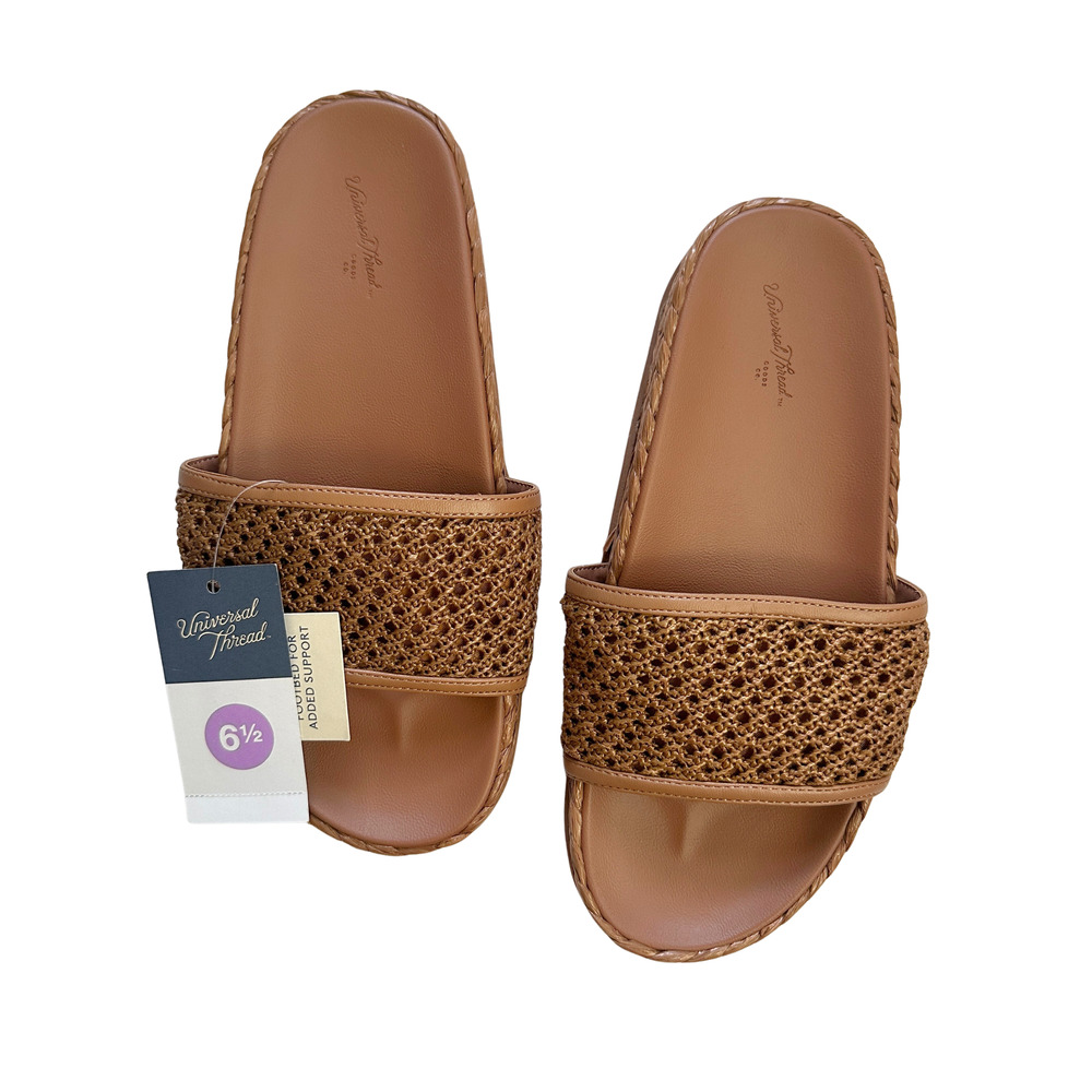 Universal Thread Brinley Woven Raffia Slide Sandals Tan Brown Size 6.5 - Picture 10 of 11